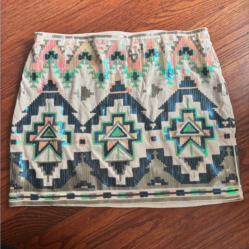 Express Sequin Mini Skirt with Geometric Design